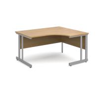 Momento right hand ergonomic desk 1400mm - silver cantilever frame, oak top