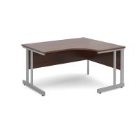 Momento right hand ergonomic desk 1400mm - silver cantilever frame, walnut top