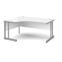 Momento left hand ergonomic desk 1600mm - silver cantilever frame, white top