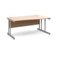 Momento right hand wave desk 1600mm - silver cantilever frame, beech top