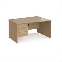 Maestro 25 right hand wave desk 1400mm wide with 3 drawer pedestal - kendal oak top with panel end leg