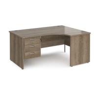 Maestro 25 right hand ergonomic desk 1600mm wide with 3 drawer pedestal - nebraska oak top with panel end leg