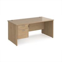 Maestro 25 straight desk 1600mm x 800mm with 2 drawer pedestal - kendal oak top with panel end leg
