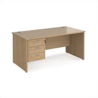 Maestro 25 straight desk 1600mm x 800mm with 3 drawer pedestal - kendal oak top with panel end leg