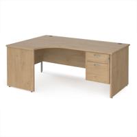 Maestro 25 left hand ergonomic desk 1800mm wide with 2 drawer pedestal - kendal oak top with panel end leg