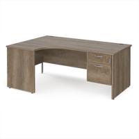 Maestro 25 left hand ergonomic desk 1800mm wide with 2 drawer pedestal - nebraska oak top with panel end leg