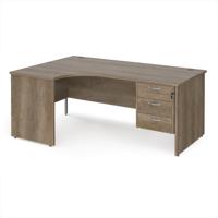 Maestro 25 left hand ergonomic desk 1800mm wide with 3 drawer pedestal - nebraska oak top with panel end leg