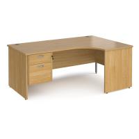 Maestro 25 right hand ergonomic desk 1800mm wide with 2 drawer pedestal - oak top with panel end leg