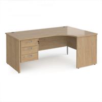 Maestro 25 right hand ergonomic desk 1800mm wide with 3 drawer pedestal - kendal oak top with panel end leg