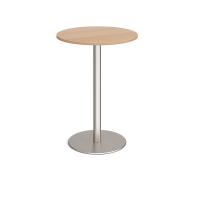 Monza circular poseur table with flat round brushed steel base 800mm - beech