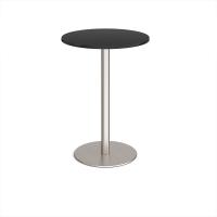 Monza circular poseur table with flat round brushed steel base 800mm - Black