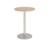 Monza circular poseur table with flat round brushed steel base 800mm - Kendal oak