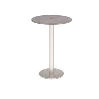 Monza circular poseur table 800mm with central circular cutout 80mm - Grey Oak
