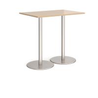 Monza rectangular poseur table with flat round brushed steel bases 1200mm x 800mm - Kendal oak
