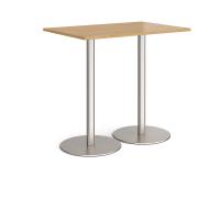 Monza rectangular poseur table with flat round brushed steel bases 1200mm x 800mm - oak