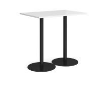 Monza rectangular poseur table with flat round black bases 1200mm x 800mm - white