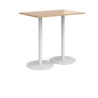 Monza rectangular poseur table with flat round white bases 1200mm x 800mm - beech