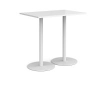 Monza rectangular poseur table with flat round white bases 1200mm x 800mm - white