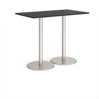Monza rectangular poseur table with flat round brushed steel bases 1400mm x 800mm - Black