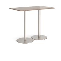 Monza rectangular poseur table with flat round brushed steel bases 1400mm x 800mm - Barcelona walnut