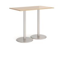 Monza rectangular poseur table with flat round brushed steel bases 1400mm x 800mm - Kendal oak
