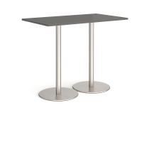 Monza rectangular poseur table with flat round brushed steel bases 1400mm x 800mm - Onyx Grey