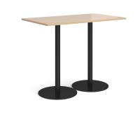 Monza rectangular poseur table with flat round black bases 1400mm x 800mm - Kendal oak