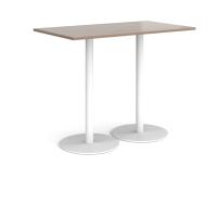 Monza rectangular poseur table with flat round white bases 1400mm x 800mm - Barcelona walnut