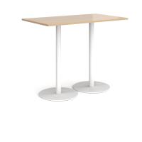 Monza rectangular poseur table with flat round white bases 1400mm x 800mm - Kendal oak