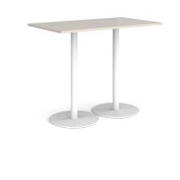 Monza rectangular poseur table with flat round white bases 1400mm x 800mm - Light Grey