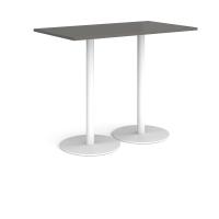 Monza rectangular poseur table with flat round white bases 1400mm x 800mm - Onyx Grey