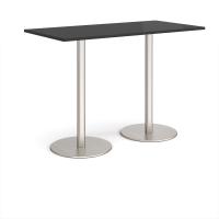 Monza rectangular poseur table with flat round brushed steel bases 1600mm x 800mm - Black