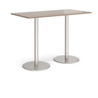 Monza rectangular poseur table with flat round brushed steel bases 1600mm x 800mm - Barcelona walnut