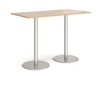 Monza rectangular poseur table with flat round brushed steel bases 1600mm x 800mm - Kendal oak