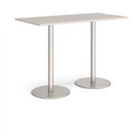 Monza rectangular poseur table with flat round brushed steel bases 1600mm x 800mm - Light Grey