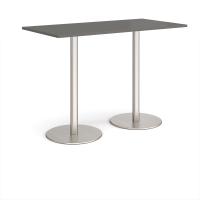 Monza rectangular poseur table with flat round brushed steel bases 1600mm x 800mm - Onyx Grey