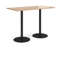 Monza rectangular poseur table with flat round black bases 1600mm x 800mm - beech