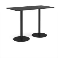 Monza rectangular poseur table with flat round black bases 1600mm x 800mm - Black