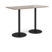Monza rectangular poseur table with flat round black bases 1600mm x 800mm - Barcelona walnut