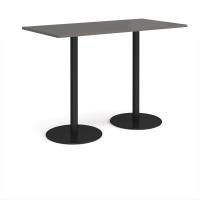 Monza rectangular poseur table with flat round black bases 1600mm x 800mm - Onyx Grey