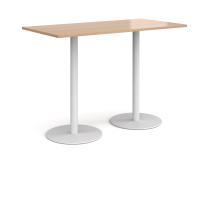 Monza rectangular poseur table with flat round white bases 1600mm x 800mm - beech