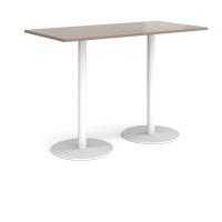 Monza rectangular poseur table with flat round white bases 1600mm x 800mm - Barcelona walnut