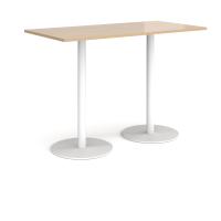 Monza rectangular poseur table with flat round white bases 1600mm x 800mm - Kendal oak