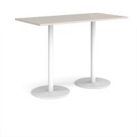 Monza rectangular poseur table with flat round white bases 1600mm x 800mm - Light Grey