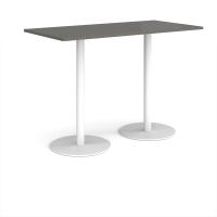 Monza rectangular poseur table with flat round white bases 1600mm x 800mm - Onyx Grey