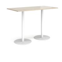 Monza rectangular poseur table with flat round white bases 1600mm x 800mm - made to order