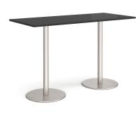 Monza rectangular poseur table with flat round brushed steel bases 1800mm x 800mm - Black