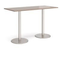 Monza rectangular poseur table with flat round brushed steel bases 1800mm x 800mm - Barcelona walnut