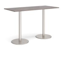 Monza rectangular poseur table with flat round brushed steel bases 1800mm x 800mm - grey oak