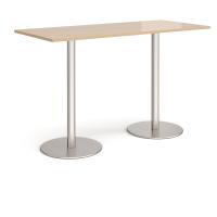 Monza rectangular poseur table with flat round brushed steel bases 1800mm x 800mm - Kendal oak